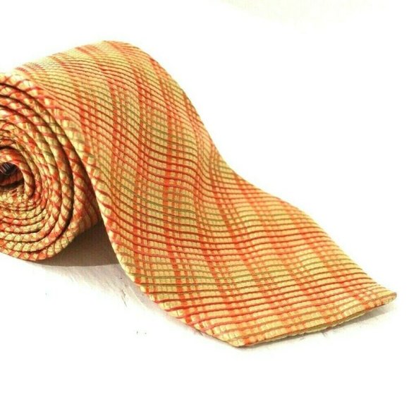 Ted Baker London Men's Silk Neck Tie Made in USA Orange & Green Striped Print - Picture 3 of 3